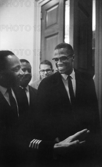 Martin Luther King Jr. and Malcolm X at press conference about the Senate debate on the Civil Rights Act of 1964