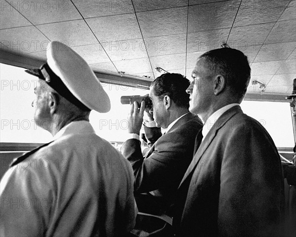 U.S. President Richard M. Nixon aboard U.S.S. Hornet aircraft carrier