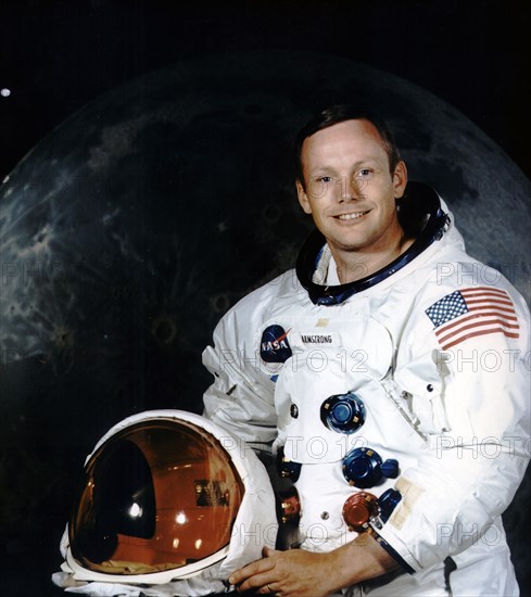 American astronaut Neil A. Armstrong in space suit during official Apollo 11 portrait