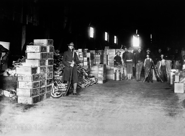 Storage shed, one of many relief stations after earthquake, San Francisco, California, USA, U.S. Army Signal Corps, April 1906