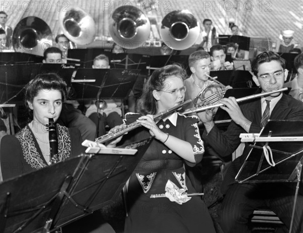 Musicians at Blitz Scout meeting, Detroit, Michigan, USA, Arthur S. Siegel, U.S. Office of War Information, July 1942