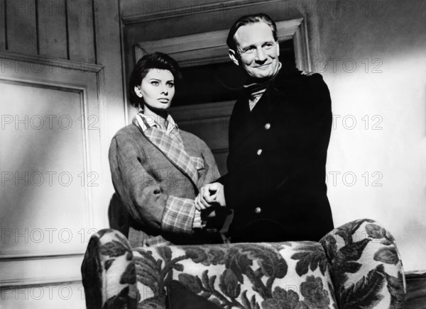 Sophia Loren, Trevor Howard, on-set of the film, "The Key", Columbia Pictures, 1958