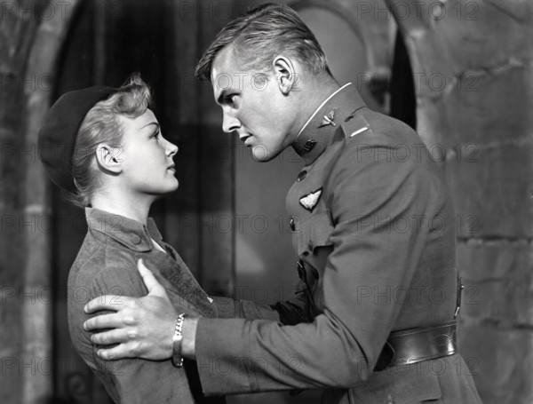 Etchika Choureau, Tab Hunter, on-set of the film, "Lafayette Escadrille", Warner Bros., 1958