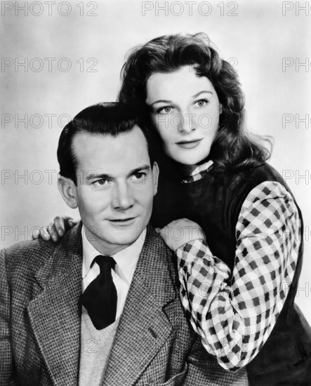 Denholm Elliott, Adrienne Corri, on-set of the film, "Lease Of Life", General Film Distributors, 1954