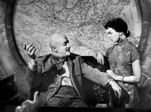Lee J. Cobb, Jean Porter, on-set of the film, "The Left Hand Of God", 20th Century-Fox, 1955