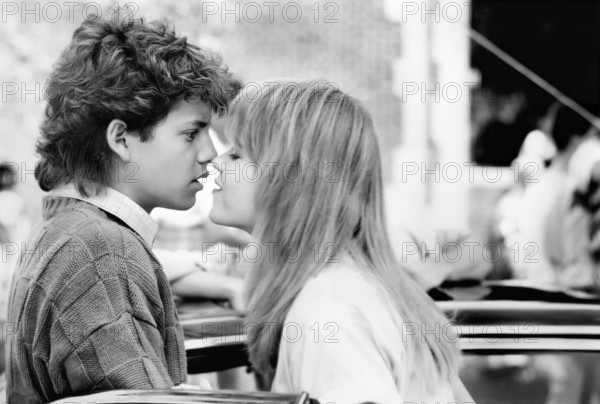 Kirk Cameron, Cami Cooper, on-set of the film, "Like Father Like Son", Tri-Star Pictures, 1987