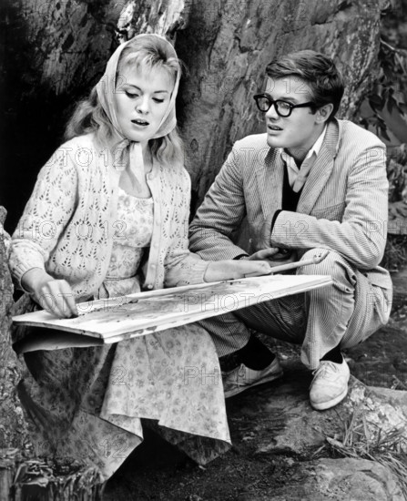Jean Seberg, Peter Fonda, on-set of the film, "Lilith", Columbia Pictures, 1964