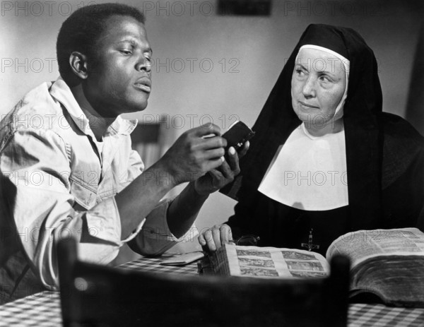 Sidney Poitier, Lilia Skala, on-set of the film, "Lilies Of The Field", United Artists, 1963