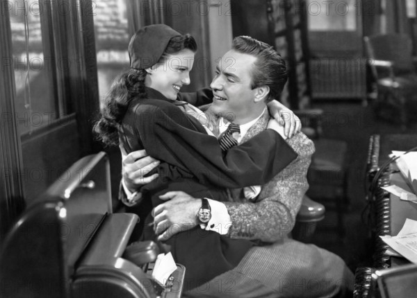 Geraldine Brooks, Edmond O'Brien, on-set of the film, "An Act Of Murder", aka "Live Today For Tomorrow", Universal International Pictures, 1948