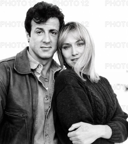 Sylvester Stallone, Darlanne Fluegel, publicity portrait for the film, "Lock Up", Tri-Star Pictures, 1989