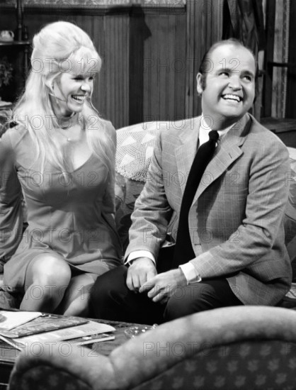 Beverly Carter, Dom DeLuise, on-set of the TV sitcom series, "Lotsa Luck", episode "The Family Flu", NBC-TV, 1973