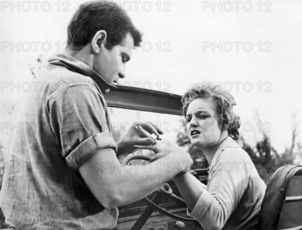 Nan Peterson, Peter Coe, on-set of the film, "Louisiana Hussy", Howco International Pictures, 1959