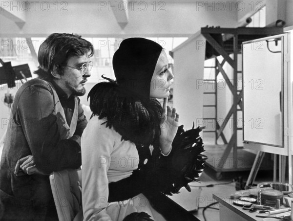David Hemmings, Jodi Wexler, on-set of the film, "The Love Machine", Columbia Pictures, 1971