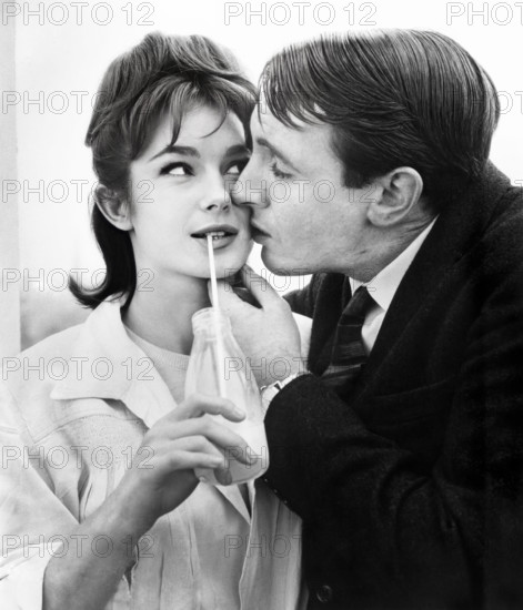 Shirley Anne Field, Robert Stephens, on-set of the film, "Lunch Hour", Bryanston Films, 1962