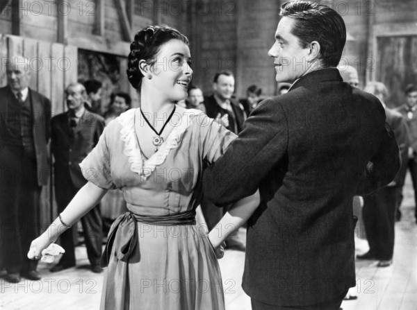 Constance Smith, Robert Karnes, on-set of the film, "Lure Of The Wilderness", 20th Century-Fox, 1952