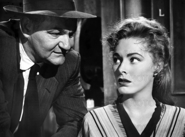 Emile Meyer, Eleanor Parker, on-set of the film, "The Man With The Golden Arm", United Artists, 1955