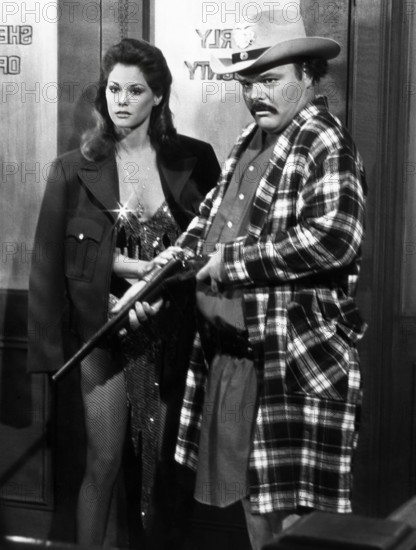 Suzanne Reed, Mills Watson, on-set of the TV series, "The Misadventures of Sheriff Lobo", episode "The Martians are Coming, The Martians are Coming", NBC-TV, first aired February 26, 1980