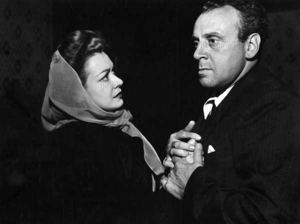 Helen Beverley, George Coulouris,  on-set of the film, "The Master Race", RKO Radio Pictures, 1944