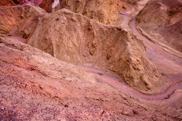 High angle view of hiking trail along Artists Palette section, Death Valley National Park, California, USA