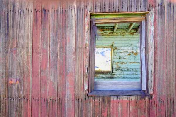 Window frame on old abandoned Union Pacific train car