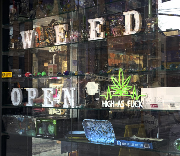 Marijuana Dispensary Window, Brooklyn, New York, USA