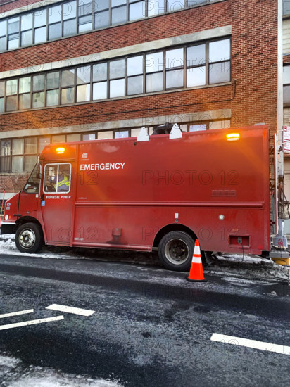 Con Edison emergency truck parked on city street, Brooklyn, New York, USA