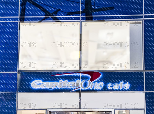 Capital One Cafe, building exterior and company sign, New York City, New York, USA