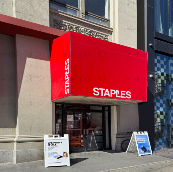 Staples office supplies store, building exterior, New York City, New York, USA