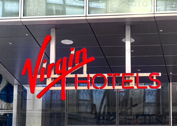Virgin Hotels, exterior sign detail, New York City, New York, USA