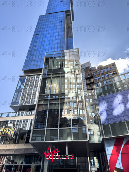 Virgin Hotel, low angle view of building exterior, New York City, New York, USA