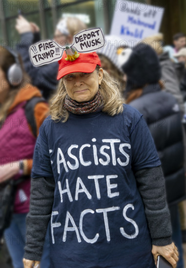 Demonstrators participating in "Hands Off" National Day of Action Protest, New York City, New York, USA