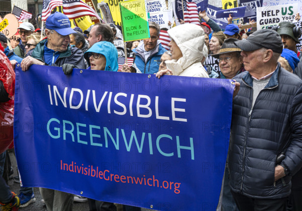 Demonstrators participating in "Hands Off" National Day of Action Protest, New York City, New York, USA