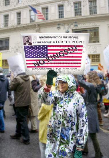 Demonstrators participating in "Hands Off" National Day of Action Protest, New York City, New York, USA