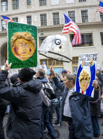 Demonstrators participating in "Hands Off" National Day of Action Protest, New York City, New York, USA