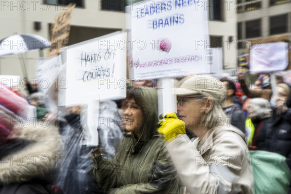Demonstrators participating in "Hands Off" National Day of Action Protest, New York City, New York, USA