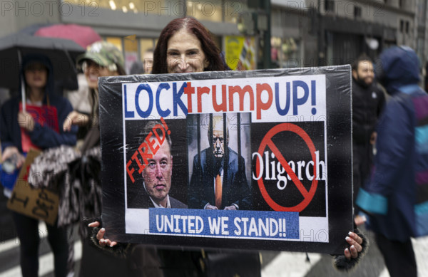 Demonstrators participating in "Hands Off" National Day of Action Protest, New York City, New York, USA