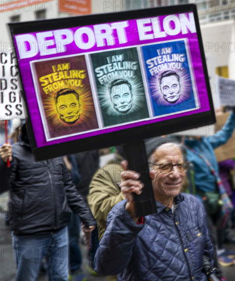 Demonstrators participating in "Hands Off" National Day of Action Protest, New York City, New York, USA
