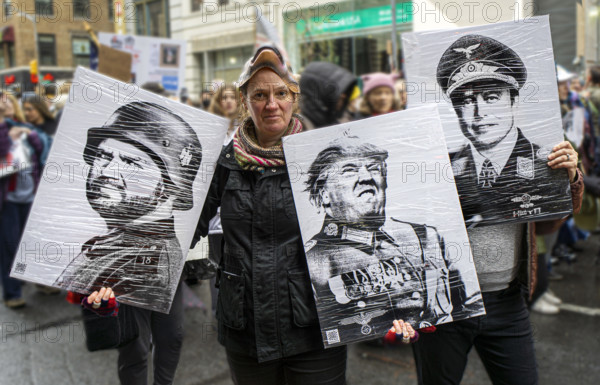 Demonstrators participating in "Hands Off" National Day of Action Protest, New York City, New York, USA