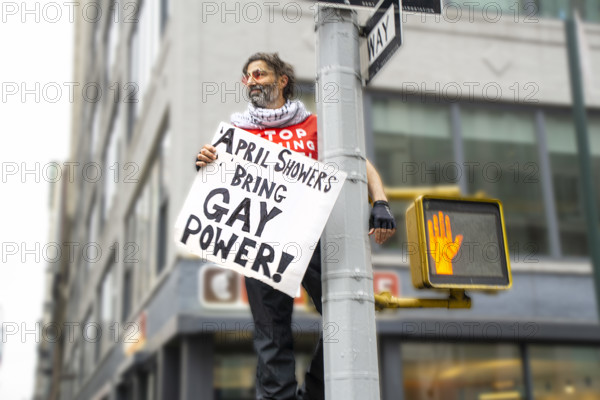 Demonstrator participating in "Hands Off" National Day of Action Protest, New York City, New York, USA