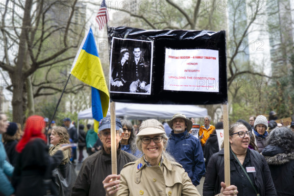 Demonstrators participating in "Hands Off" National Day of Action Protest, New York City, New York, USA
