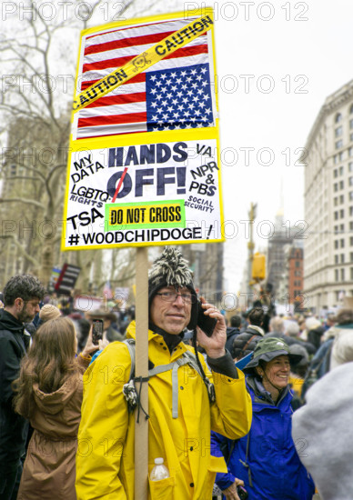 Demonstrators participating in "Hands Off" National Day of Action Protest, New York City, New York, USA