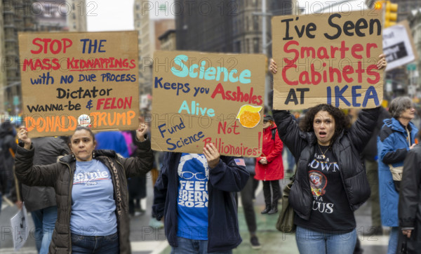 Demonstrators participating in "Hands Off" National Day of Action Protest, New York City, New York, USA