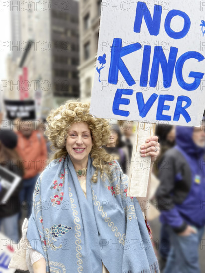 Demonstrators participating in "Hands Off" National Day of Action Protest, New York City, New York, USA