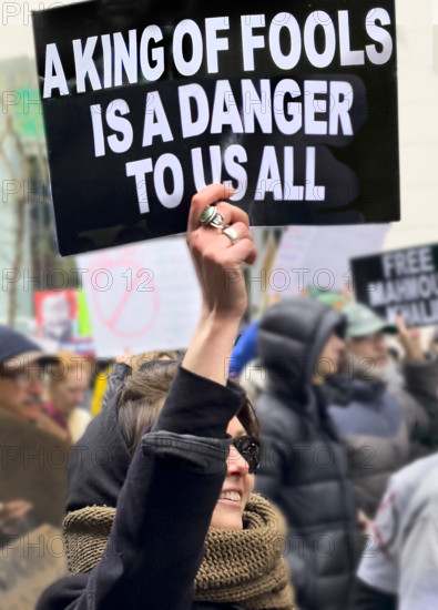 Demonstrators participating in "Hands Off" National Day of Action Protest, New York City, New York, USA