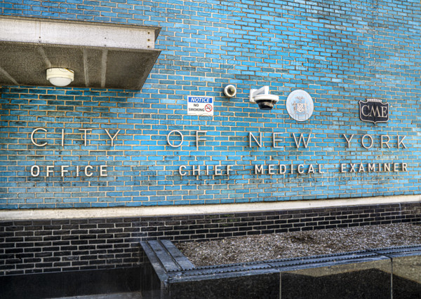 City of New York Office of Chief Medical Examiner, sign on building exterior, New York City, New York, USA
