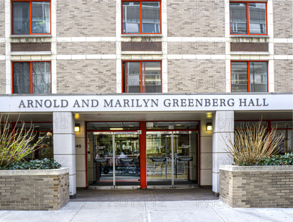 NYU Langone Arnold & Marilyn Greenberg Hall, building exterior and entrance, 545 First Avenue, New York City, New York, USA