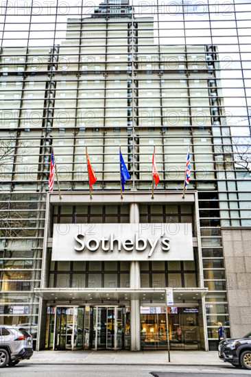Sotheby's, building exterior and street scene, 1334 York Avenue, New York City, New York, USA