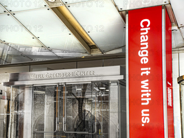 Weill Greenberg Center, Weill Cornell Medicine, building exterior entrance, 1305 York Avenue, New York City, New York, USA