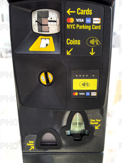 Outdoor parking meter, close-up detail, New York City, New York, USA