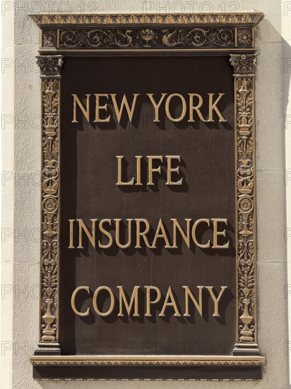 New York Life Insurance Company sign on New York Life building exterior, close-up detail, New York City, New York, USA